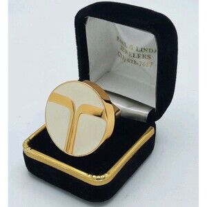 TRINA TURK Signature T  Ivory Cream Enamel / Gold Tone Statement Cocktail Ring 8